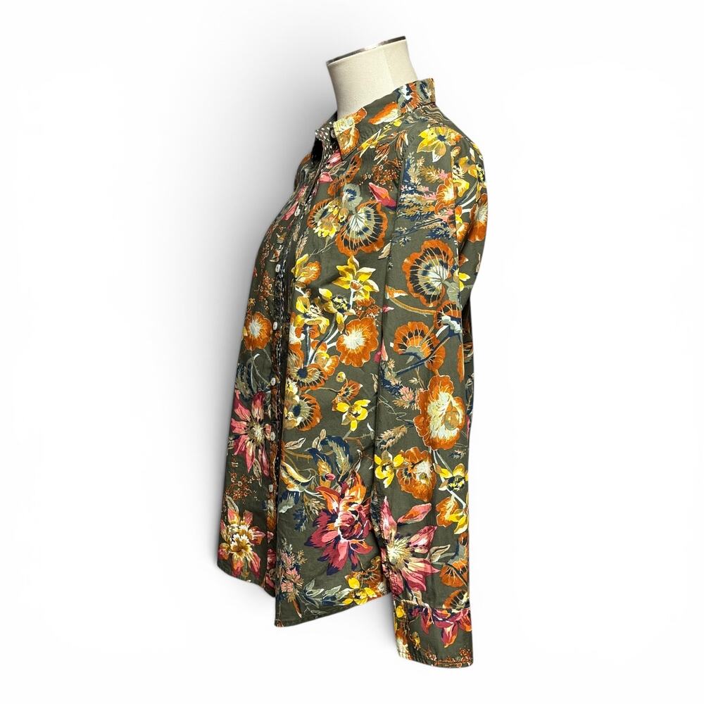 Talbots Cotton Long Sleeve Green Yellow Floral Blouse Top Large - Picture 3 of 6